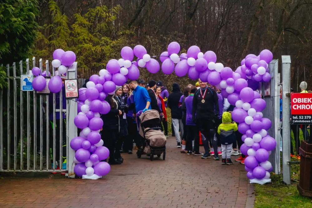 Brama z fioletowych balonów przy wejściu do Ogrodu Botanicznego